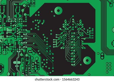 Vector circuit board green on black background
