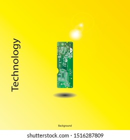 Vector circuit board green, yellow background