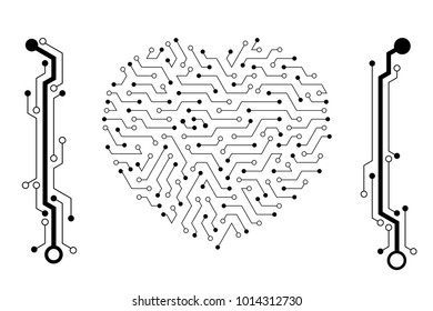Vector circuit board with heart love pattern for technology background