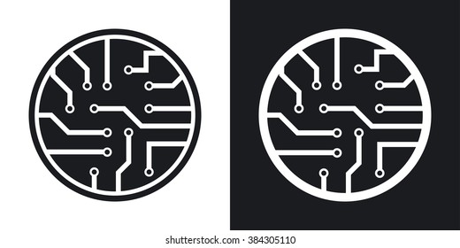 Vector circuit board icon. Two-tone version on black and white background