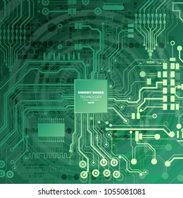 Vector circuit board illustration on a green background. Abstract technology.