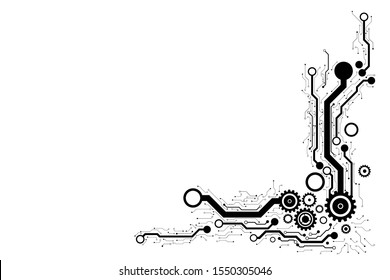 Vector circuit board with machinery on white background for technology pattern  background
