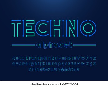 Vector of circuit board neon light alphabet design