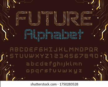 Vector of circuit board neon light alphabet design