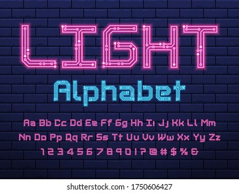 Vector of circuit board neon light alphabet design