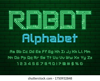 Vector of circuit board neon light alphabet design