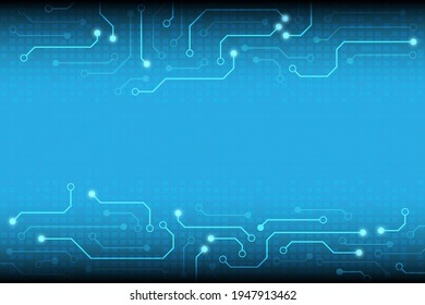 The vector circuit board on the blue screen with small polygonal color as a square style background and Glow point on the circuit for technology background