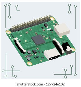 Vector circuit board on white background. Microcircuit, electronic board.