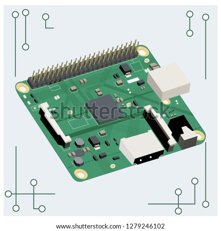 Vector circuit board on white background. Microcircuit, electronic board.