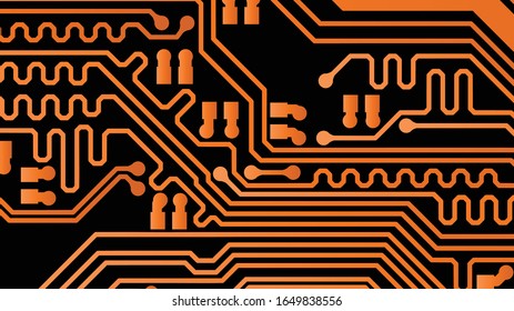 Vector circuit board orange on black background.eps10
