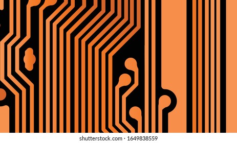Tarjeta de circuito del vector naranja en fondo negro.eps10