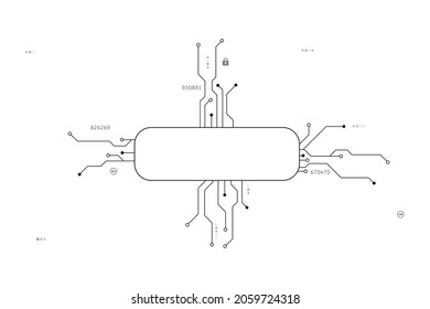 Vector circuit board with oval blank space and lock password on a white screen for security technology background 