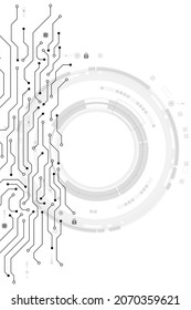 Vector circuit board pattern with a circle space and lock elements on a white screen for vertical background technology