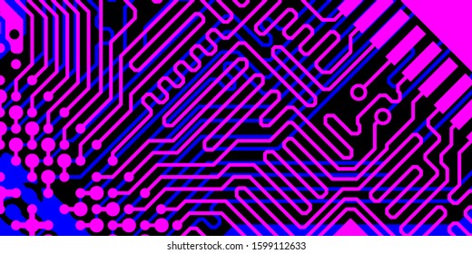 Vector circuit board Pink, purple for layer top and Blue for layer bottom on black background