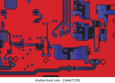 Vector circuit board red and blue on black background