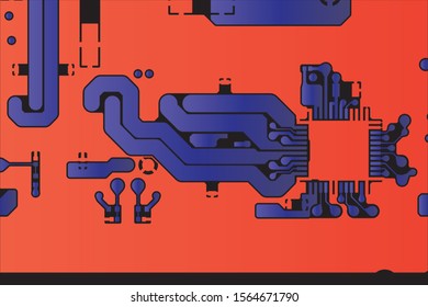 Vector circuit board red and blue on black background