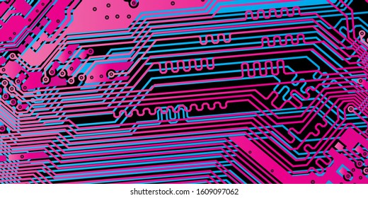 Vector circuit board Red for layer top and Blue for layer bottom on black background