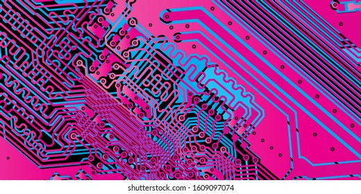 Vector circuit board Red for layer top and Blue for layer bottom on black background