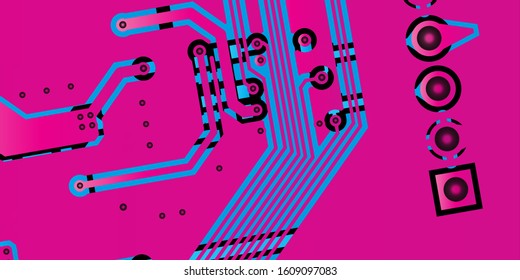 Vector circuit board Red for layer top and Blue for layer bottom on black background