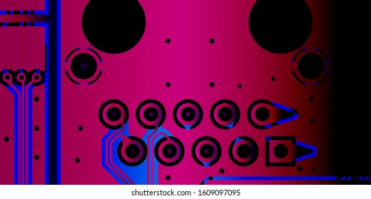 Vector circuit board Red for layer top and Blue for layer bottom on black background