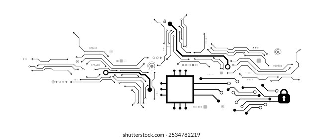 Placa de circuito de Vector y concepto de comunicación de registro de seguridad para el fondo de tecnología