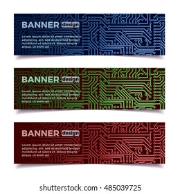 Vector circuit board technology horizontal set of banners