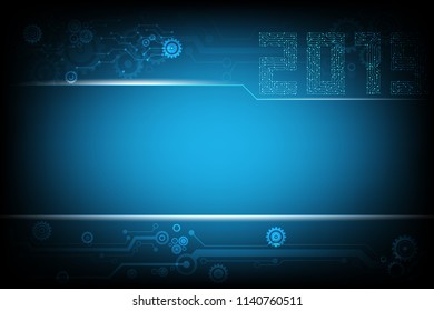 Vector circuit board with text 2019 and cog for technology background, Happy New Year background with space concept.