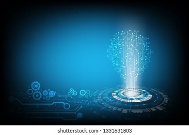 Vector circuit board with text number 2019 tree circuit on blue background  for technology communication concept.