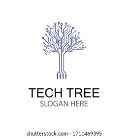 Vector circuit board tree. Abstract technology tree icon. Digital tech tree logo. 