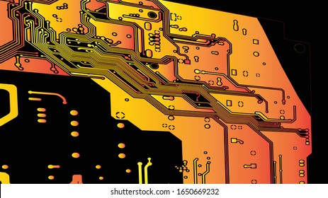 Vector circuit board Yellow orange on black background.eps10