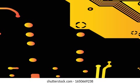 Vector circuit board Yellow orange on black background.eps10