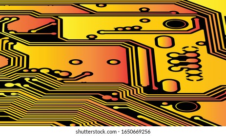Vector circuit board Yellow orange on black background.eps10
