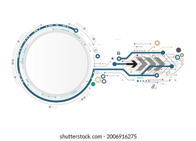 Circuito vectorial con rueda cognoscitiva y concepto de comunicación sobre fondo blanco para el fondo tecnológico