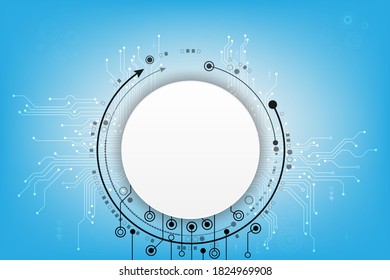 Vector circuit frame on vintage blue screen for communication technology background concept 