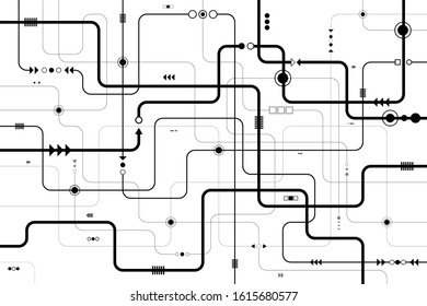 Vector circuit with gray circle and arrow for communication technology background concept 