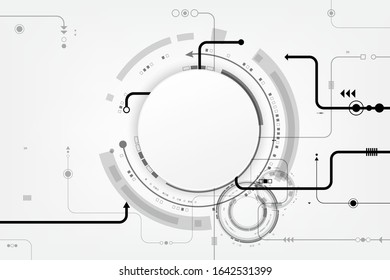 Vector circuit with gray circle and arrow for communication technology background concept 