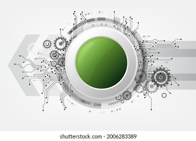 Vector circuit with green button on cogwheel  for communication technology background concept 