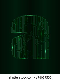 Vector circuit letter. Technology modern design sign illustration. letter P