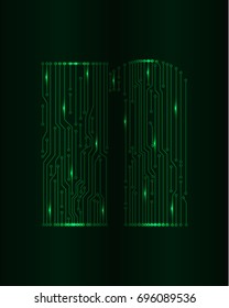Vector circuit letter. Technology modern design sign illustration. letter P