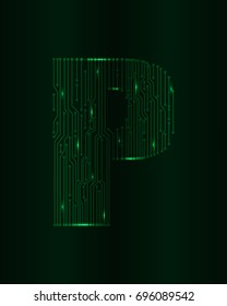 Vector circuit letter. Technology modern design sign illustration. letter P