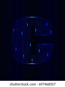 Vector circuit letter. Technology modern design sign illustration. letter C