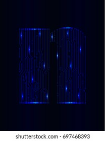 Vector circuit letter. Technology modern design sign illustration. letter N