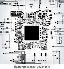 Vector circuitry - industrial high-tech black and white background