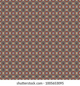 Vector circular abstract floral mandalas in red, gray and orange colors. Round seamless pattern ornament with intertwined branches, flowers and curls. Arabesque.