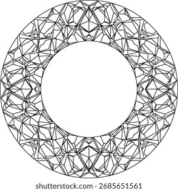Vector circular abstract geometric engraving ornament inspired by crystal faceted polygon style, intricate decorative frame design