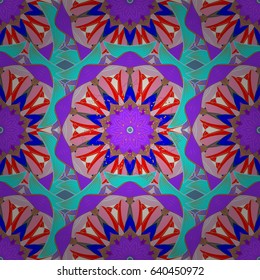 Vector circular abstract mandalas pattern. Arabesque. Colored Mandala on a white baqckground. Round ornament with intertwined branches, flowers and curls.