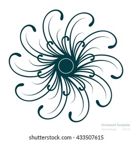 Vector circular abstract ornament pattern. Round ornament on white background. Original circular ornament in dark green color. Ornament is in outlines. Vector ornament pattern for various use.