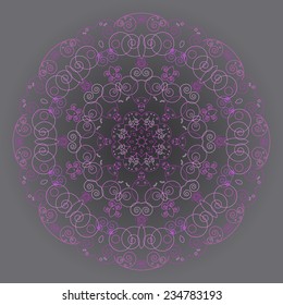 Vector circular abstract pattern with pink elements on gray background