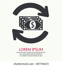 Vector of circular arrow and money symbol or icon, black circular arrow