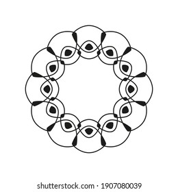 Vector circular banner with thin intersecting lines. Black circle frame